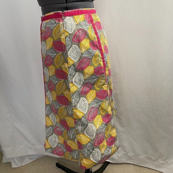 Boden Pink Gray Yellow Leaf Print Skirt - Picture 6 of 11